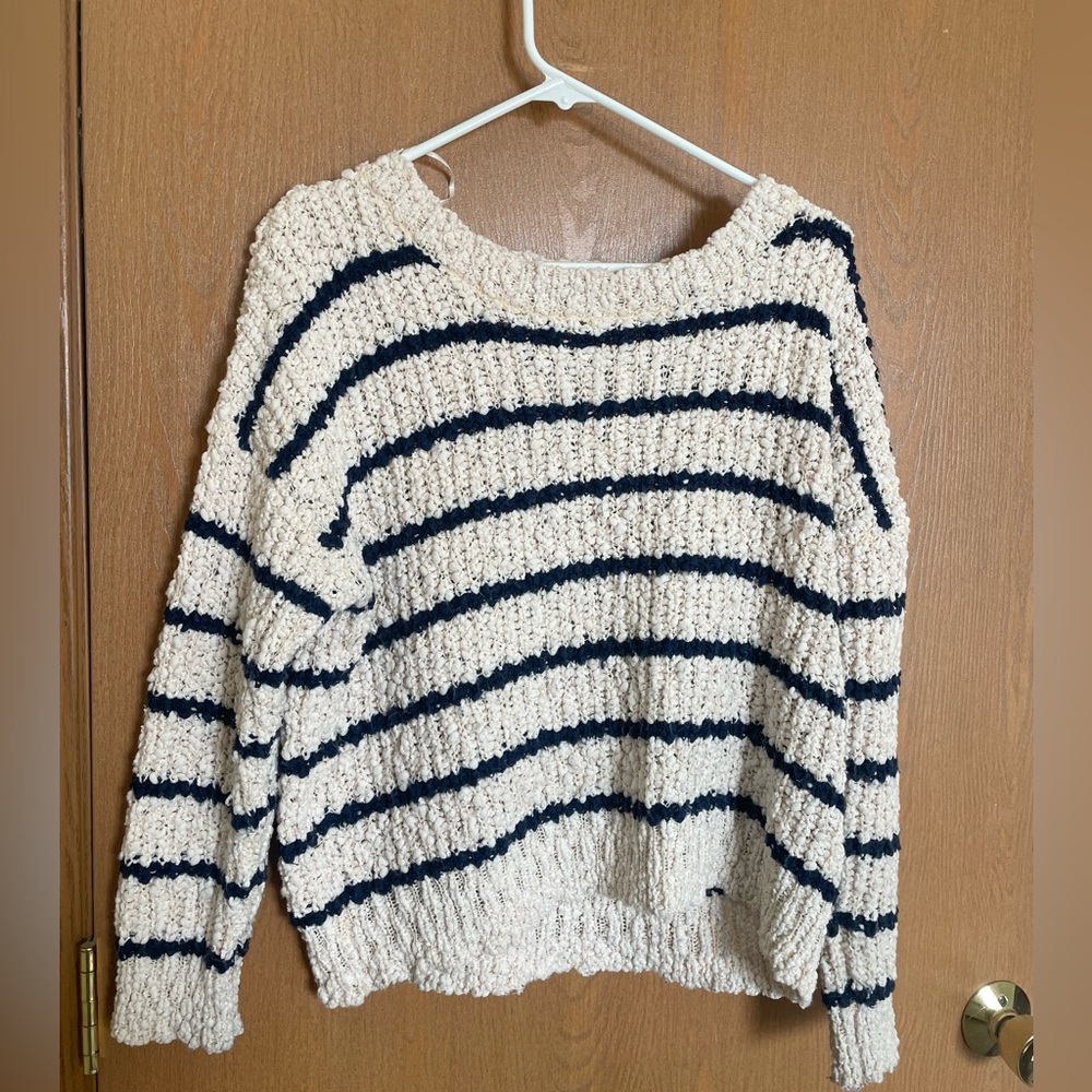 Blue and White Striped Wool Sweater